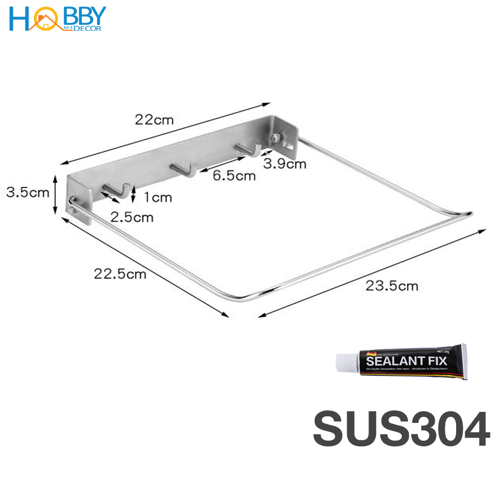 Giá treo thau chậu gắn tường inox 304 có keo dán Hobby home decor GTT