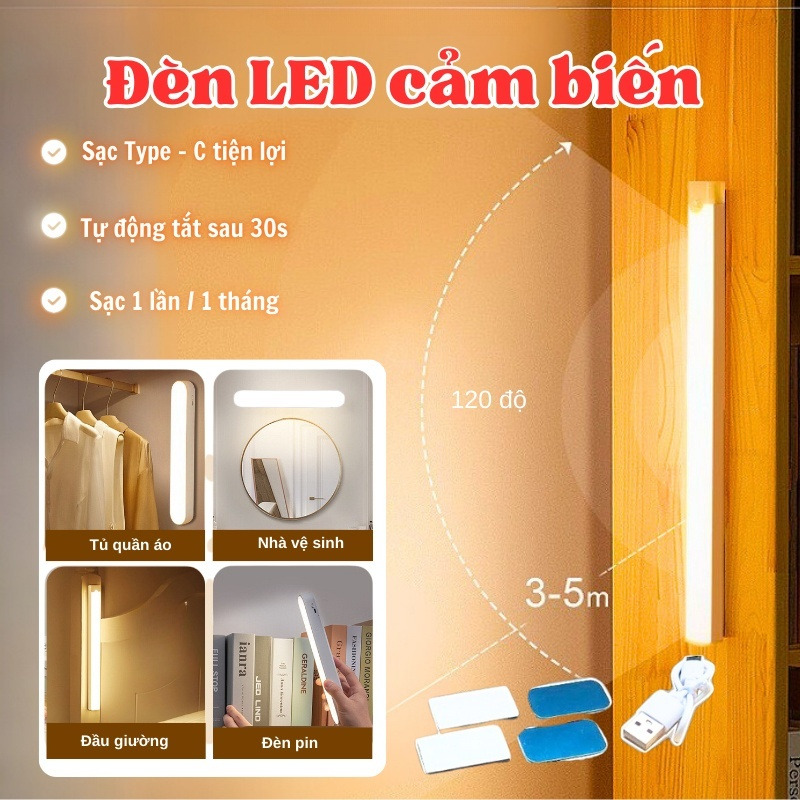 Đèn LED Cảm Biến Chuyển Động Nhiều Kích Cỡ Cảm Ứng Hồng Ngoại 3 Chế Độ Không Dây Điều Chỉnh Độ Sáng Qua 1 Lần Nhấn Ánh Sáng Bảo Vệ Mắt Tốt Tự Động Bật/Tắt Ban Đêm Đèn Học Làm Việc Đọc Sách Ngủ Cao Cấp Dễ Tháo Lắp Tiện Gắn Giường Cầu Thang Toilet Tủ USB