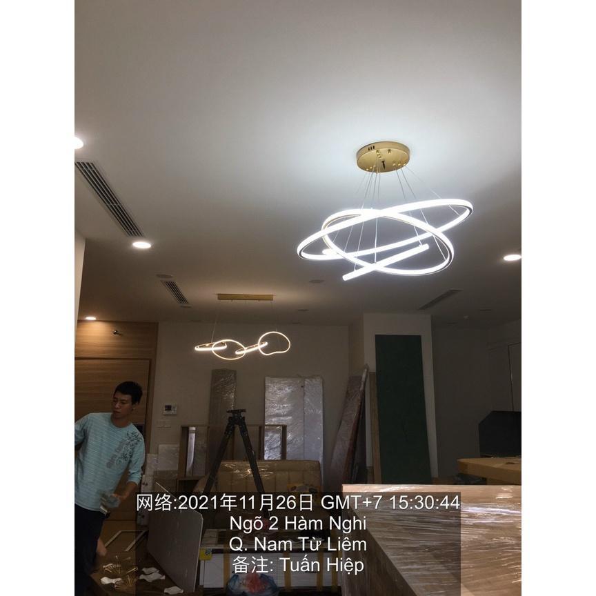 Đèn Decor Thả Trần 3 Vòng To Trang Trí Phòng Khách,Bếp Ăn,Phòng Ngủ Cao Cấp,Có Đèn Led 3 Màu Ánh Sáng,G4