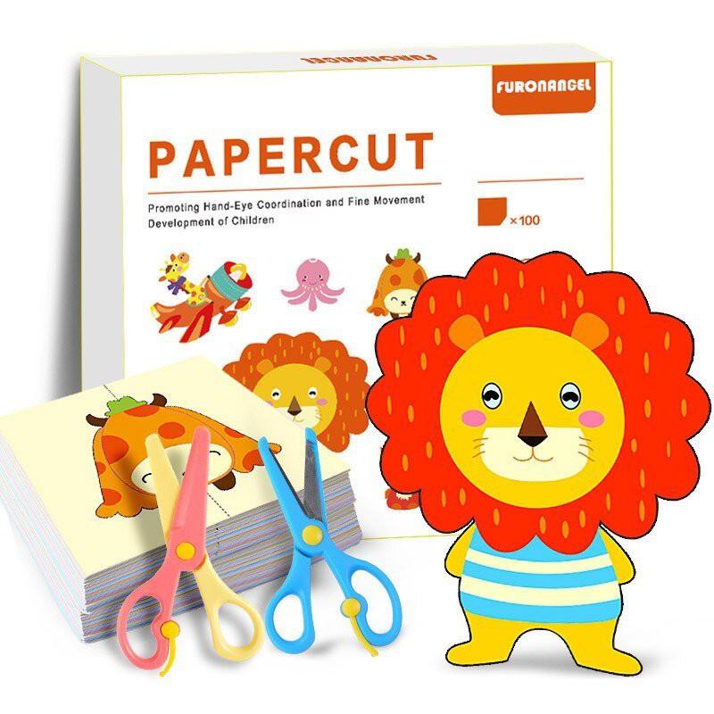 BỘ CẮT GIẤY PAPER CUT 100 TỜ - TẶNG 2 KÉO CHO BÉ RÈN VẬN ĐỘNG TINH