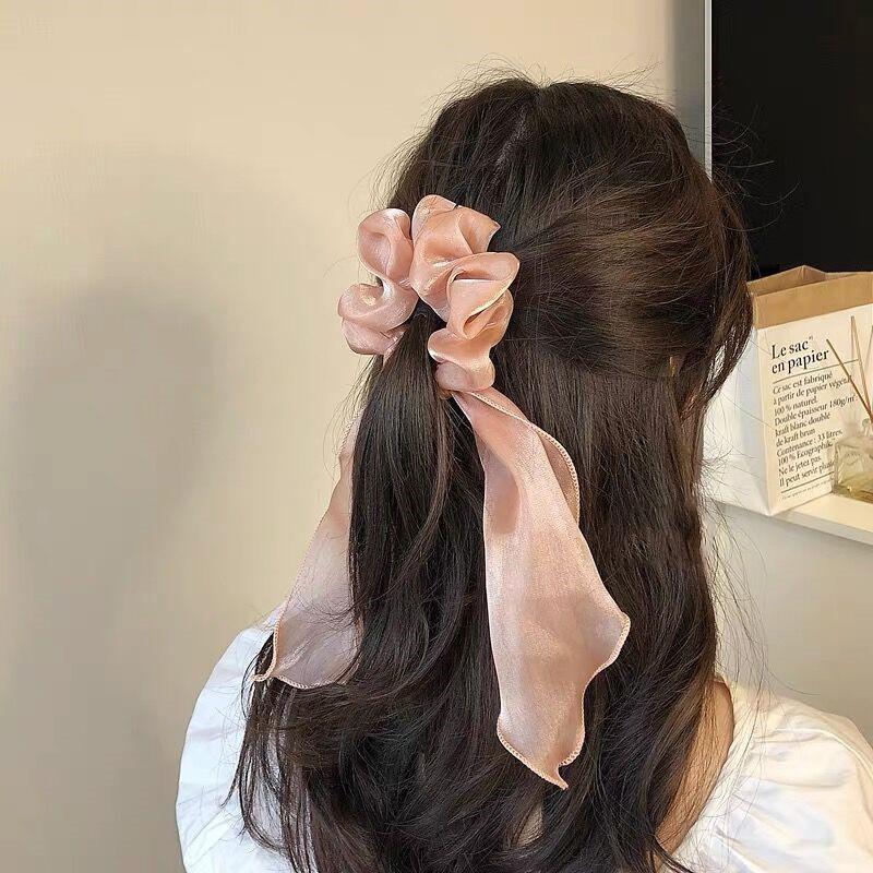Mới về Cột tóc nơ satin thắt nút dây dài phong cách Hàn Quốc
