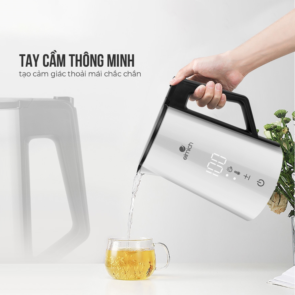 Ấm Siêu Tốc Đun Nước ELMICH 1.7L Bình Đun Nước Siêu Tốc Hiển Thị Nhiệt Độ EL3856W Hàng Chính Hãng