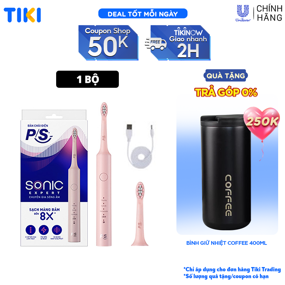 Bộ bàn Chải Điện P/S Sonic Expert Chuyên Gia Sóng Âm - Công Nghệ Sóng Âm, Chải Sạch Mảng Bám Tới 8X - Hồng Pastel