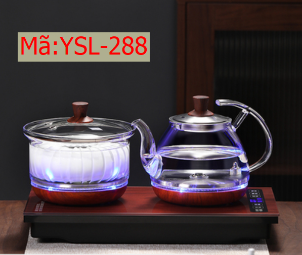 Bộ Đun Nước Điện Tự Động Pha Trà Thủy Tinh Cao Cấp,Led Xanh Sáng 2 Bên Khi Đun,Có Thể Đun Đồng Bộ