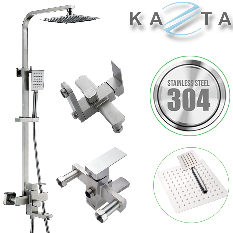 Bộ sen cây tắm nóng lạnh KAZTA KZ-SC01V bát vuông inox 304 nước mạnh độ bền cao