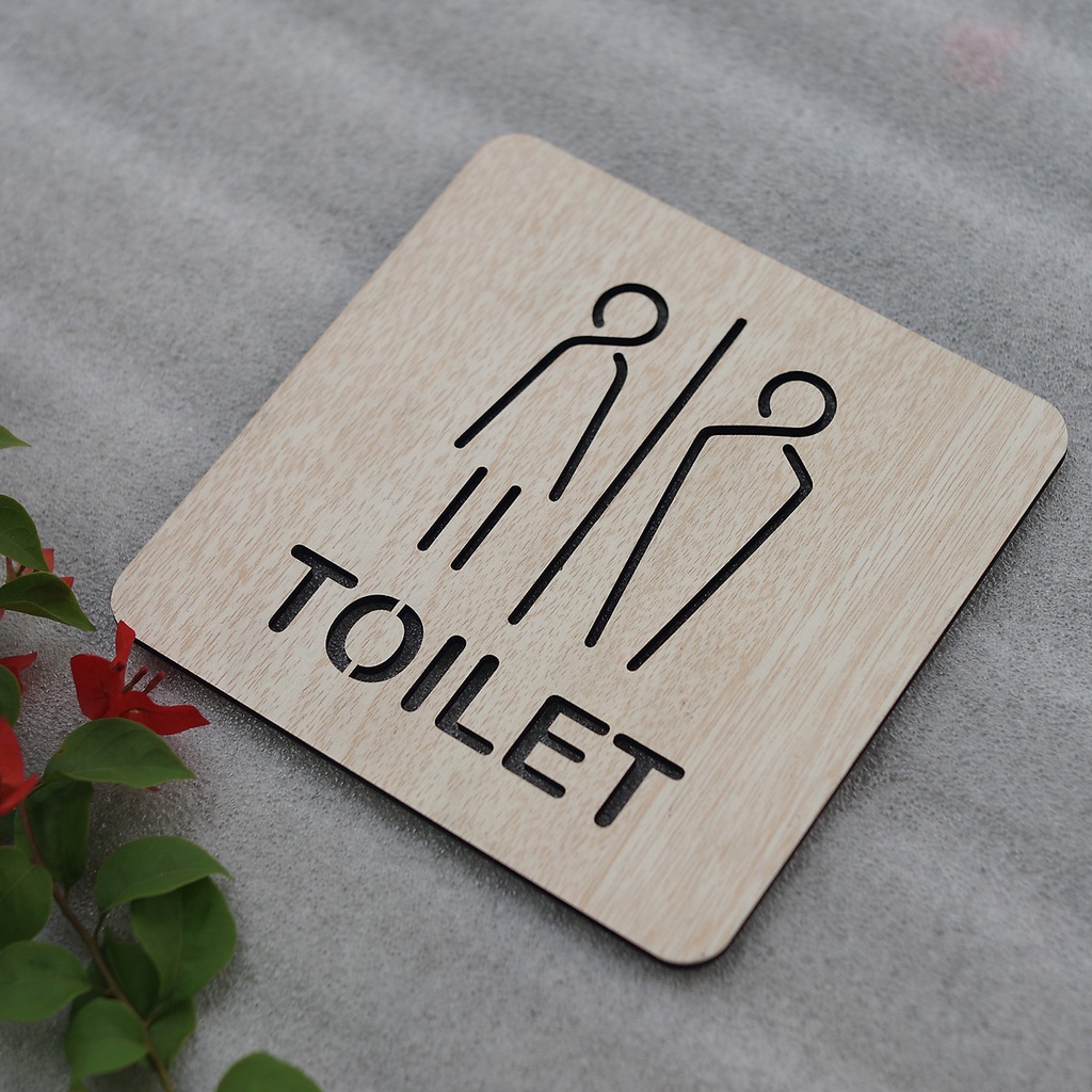 Bảng gỗ treo chỉ hướng toilet wc nam nữ resroom nhà vệ sinh decor