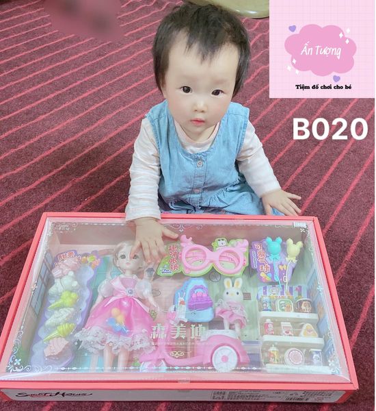 Đồ chơi bé gái - Đồ chơi búp bê- Hộp búp bê Barbie, búp bê BJD khớp xoay kèm phụ kiện quần bánh kẹo, bóng bay, xe máy