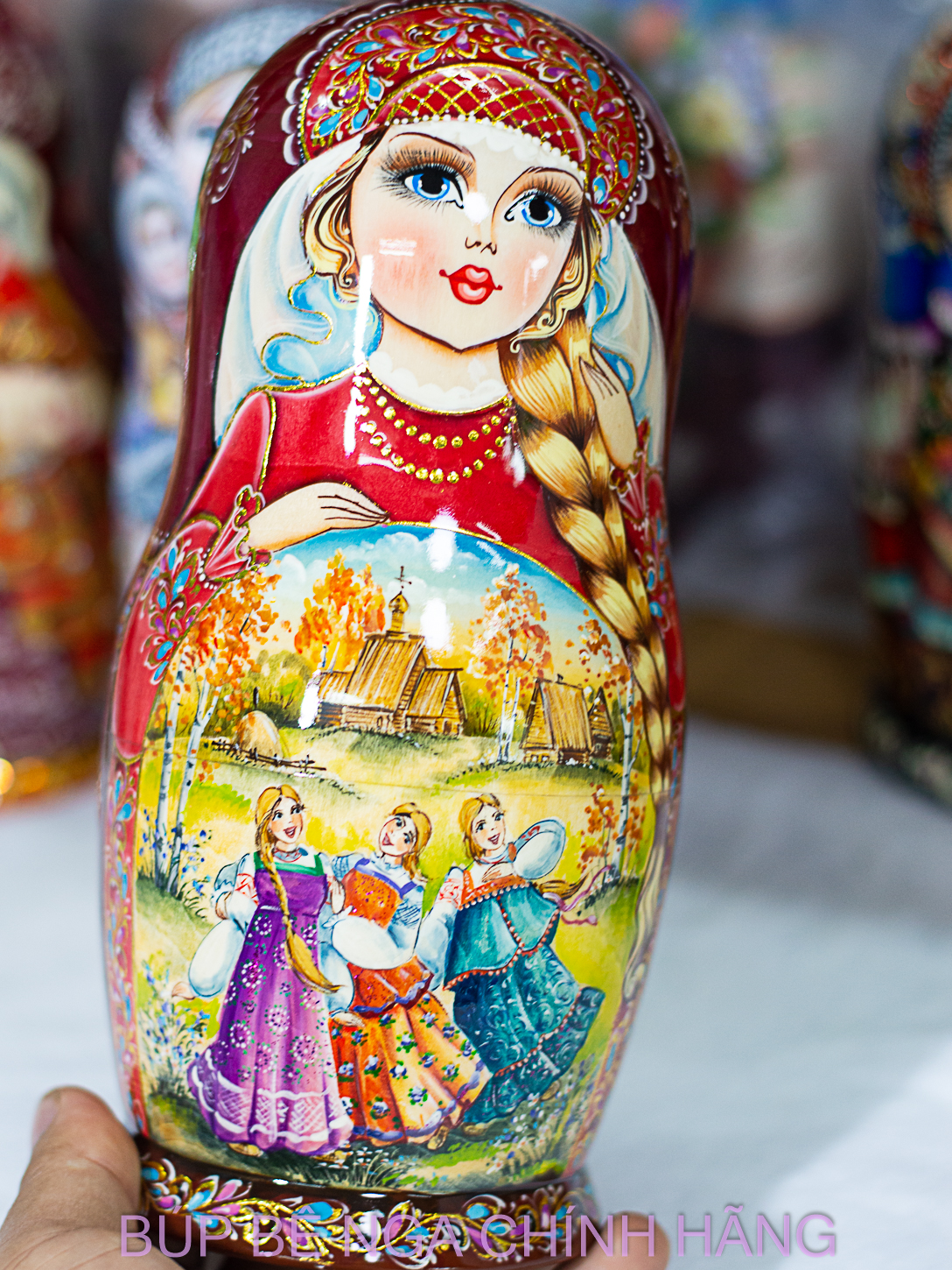 BỘ BÚP BÊ NGA MATRYOSHKA CAO CẤP 7 LỚP 22CM HOA VĂN "THIẾU NỮ THÔN QUÊ NGA" CỰC ĐẸP VÀ NỮ TÍNH, SANG TRỌNG, ĐẸP MẮT