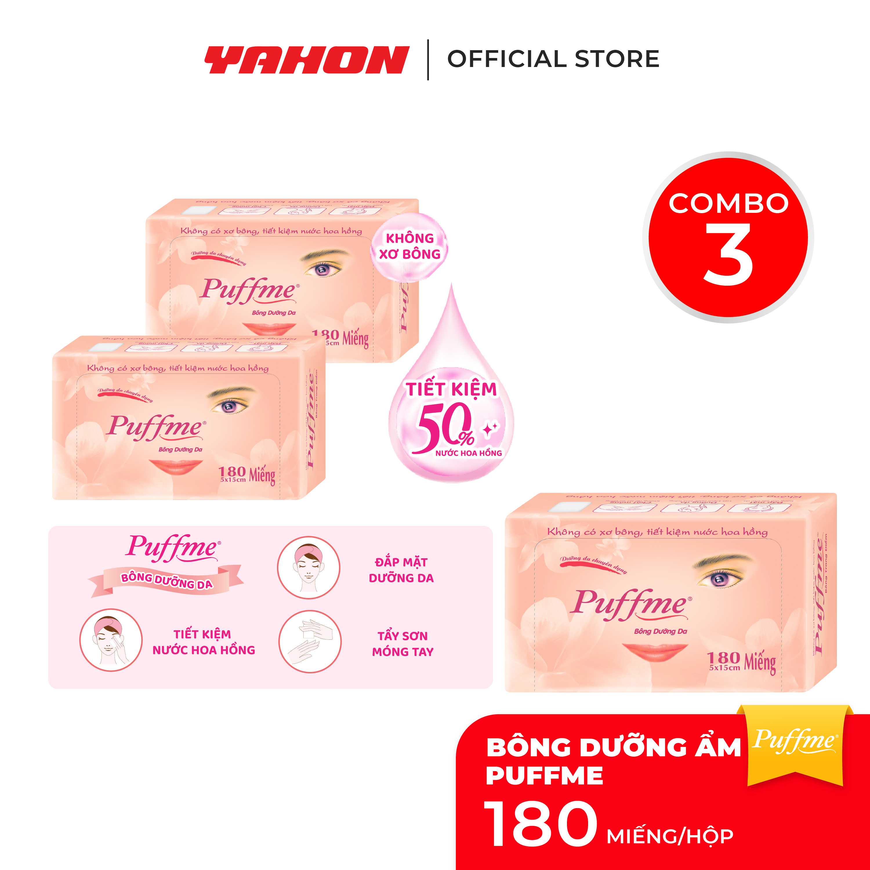 Combo Bông Đắp Toner Dưỡng Da PUFFME Airlaid, 180 Miếng/Hộp