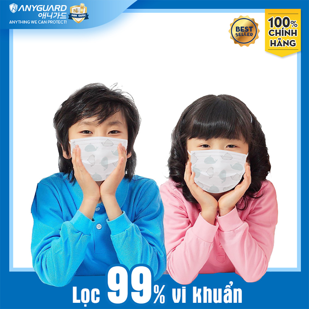 Khẩu Trang Trẻ Em Anyguard Hàn Quốc 3 Lớp Chính Hãng (Cho Bé Dưới 7 Tuổi - Hộp 50 Chiếc)-베이비 마스크 - Face Mask For Kids Under 7 yearsold-ISO 9001:2015, ISO 13485:2016, QCVN 01:2017/BTC