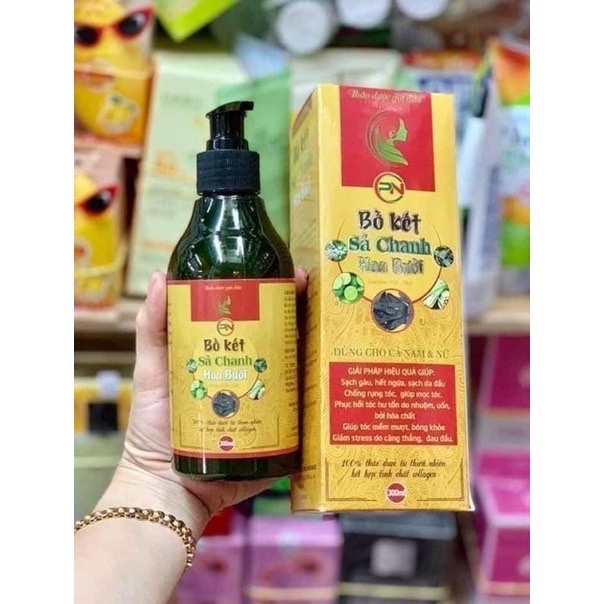 Dầu gội bồ kết sả chanh tinh chất hoa bưởi thiên nhiên ,chai 300ml giúp tóc chắc khỏe , dày , bóng mượt