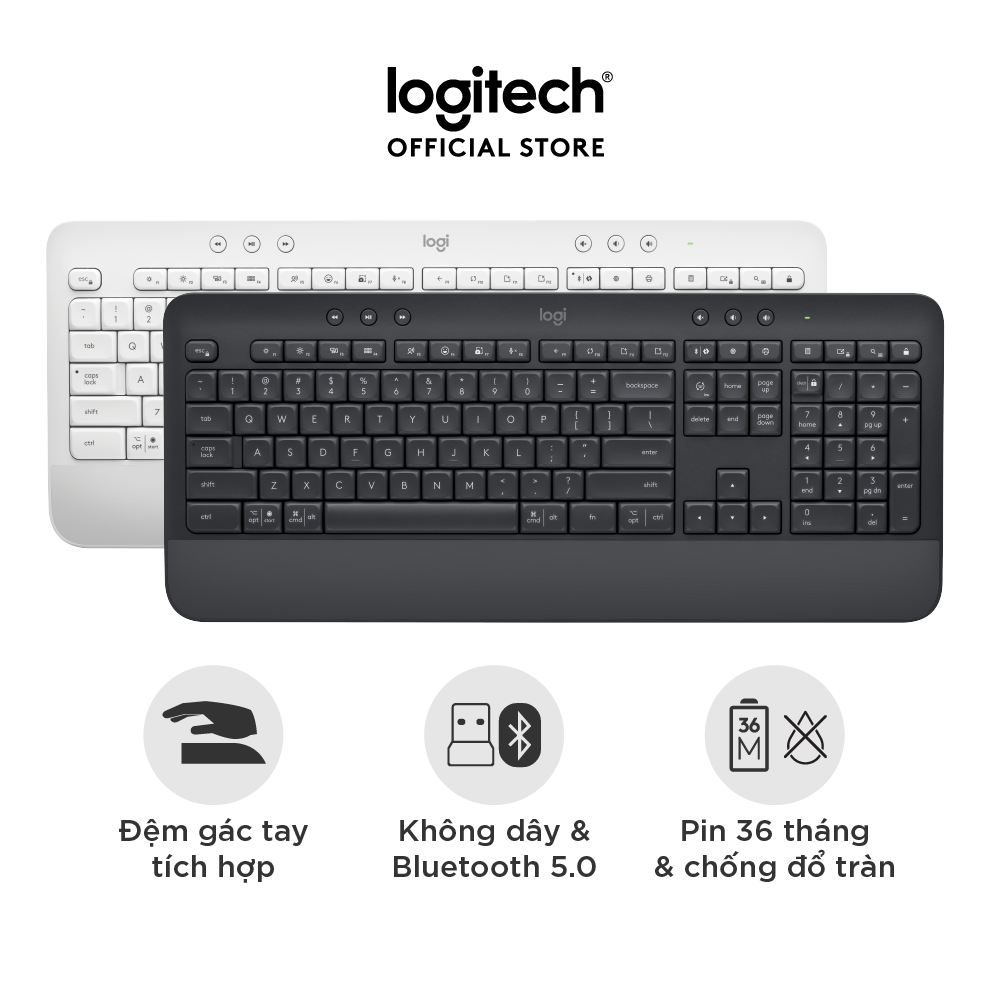 Bàn Phím Không Dây Logitech Signature K650 - Nhỏ gọn, gác tay tích hợp, tương thích Mac , Bluetooth & USB Bolt - Hàng chính hãng