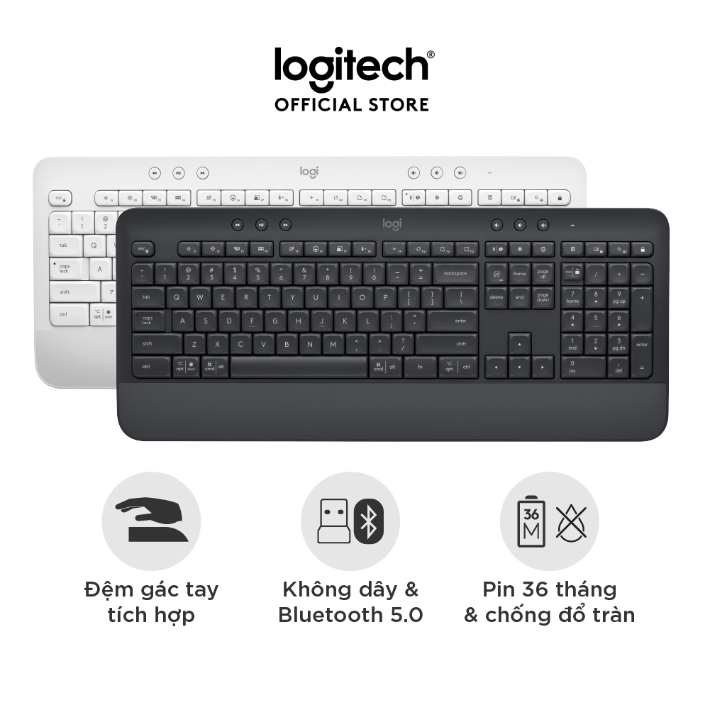 Bàn Phím Không Dây Logitech Signature K650 - Nhỏ gọn, gác tay tích hợp, tương thích Mac , Bluetooth &amp; USB Bolt - Hàng chính hãng