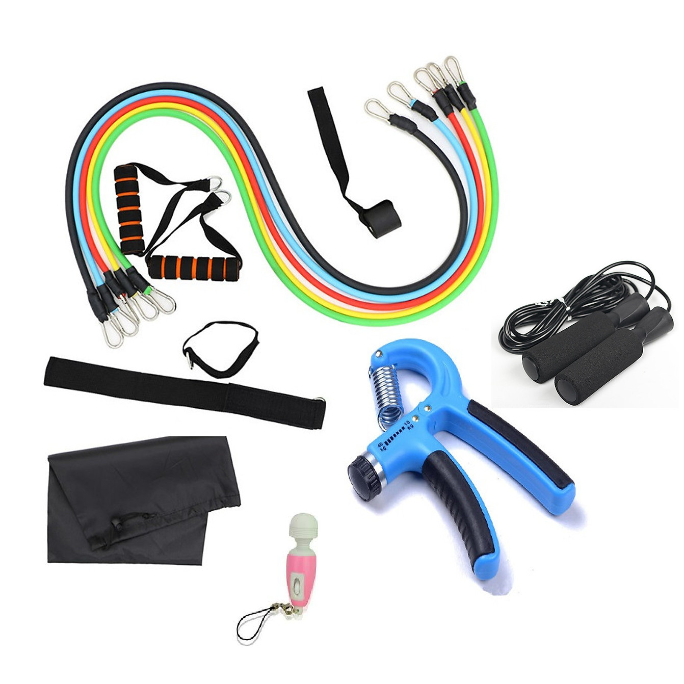 Combo Bộ Dây Cao Su Đàn Hồi Ngũ Sắc Tập Gym Tại Nhà và Kìm Bóp Cơ Tay 5-60kg + Màu Ngẫu Nhiên Dành Cho Mọi Lứa Tuổi