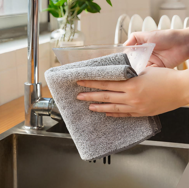 Set 10 khăn lau đa năng nhà bếp sợi than tre mềm mại siêu thấm hút kháng khuẩn 25cm - Hàng chính hãng