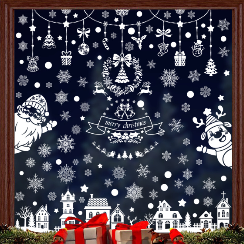 Decal trang trí Noel hít tĩnh điện - Thành phố kết hợp với rèm dây phụ kiện