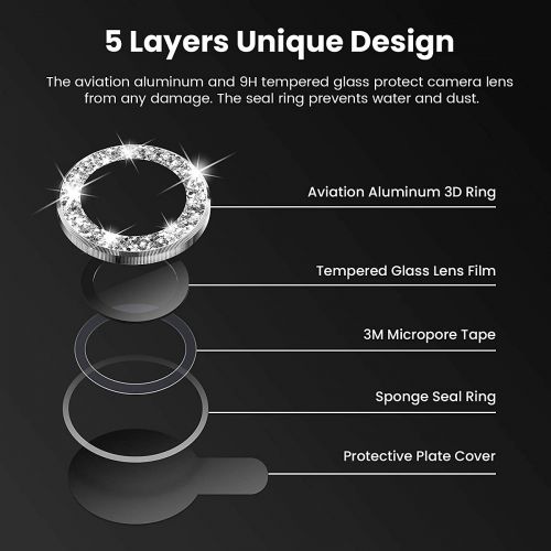 Bộ miếng dán kính cường lực Camera Diamond đính đá cho iPhone 13 Pro/ 13 Pro Max hiệu Kuzoom Lens Ring - Hàng nhập khẩu