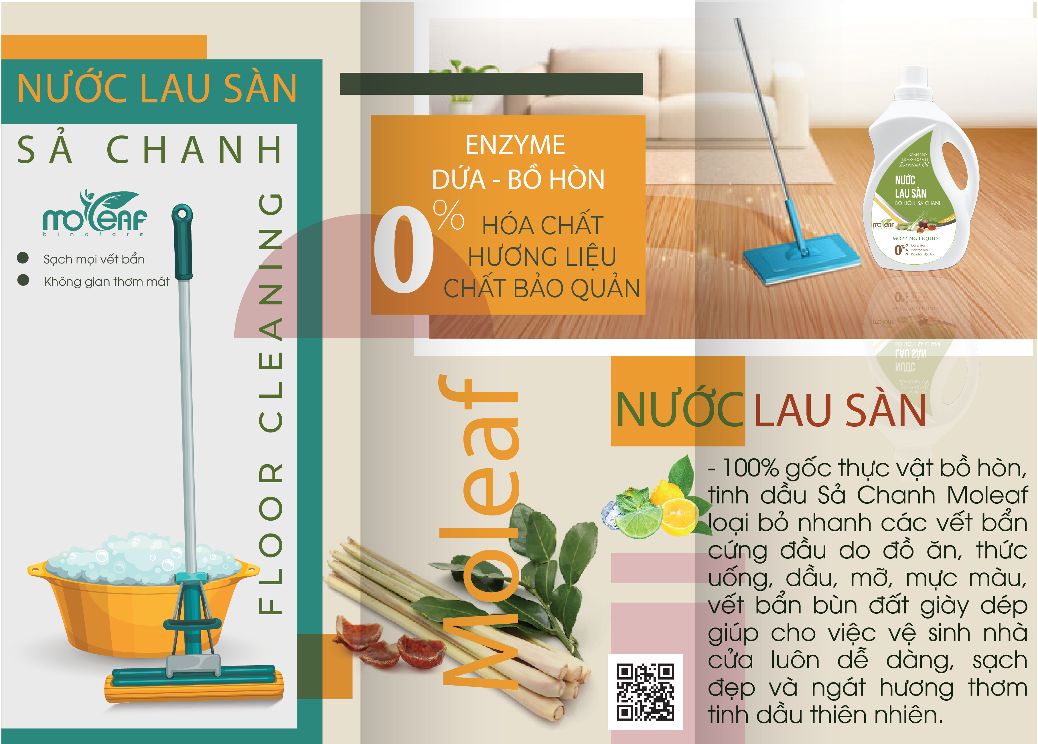 Nước lau sàn Hữu cơ Moleaf đuổi muỗi tinh dầu Sả chanh