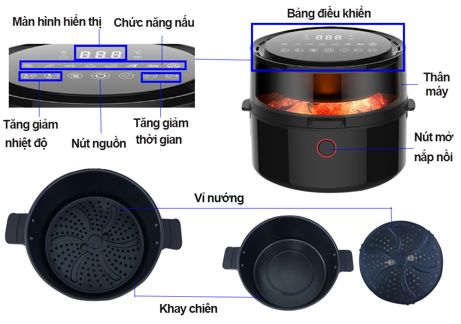 Nồi chiên không dầu điện tử cao cấp 5.5 Lít Coex AFC-3109A - Hàng Chính Hãng