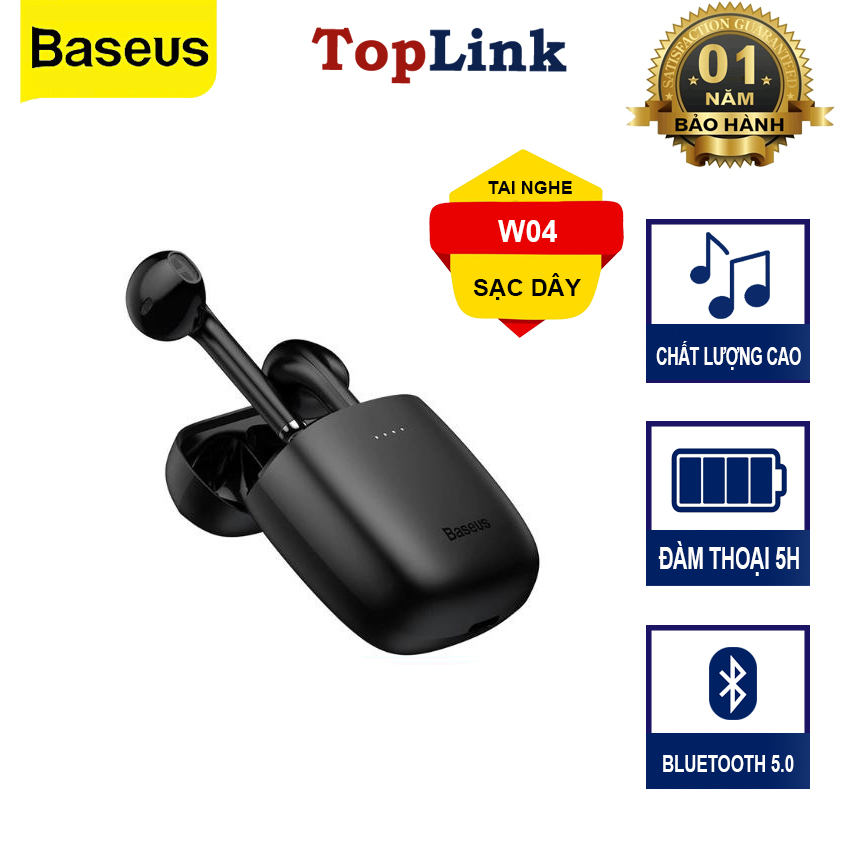 Tai Nghe Nhét Tai Baseus Không Dây Bluetooth 5.0 TWS Encok W04 / W04 Pro Âm Thanh Hifi - Hàng Chính Hãng