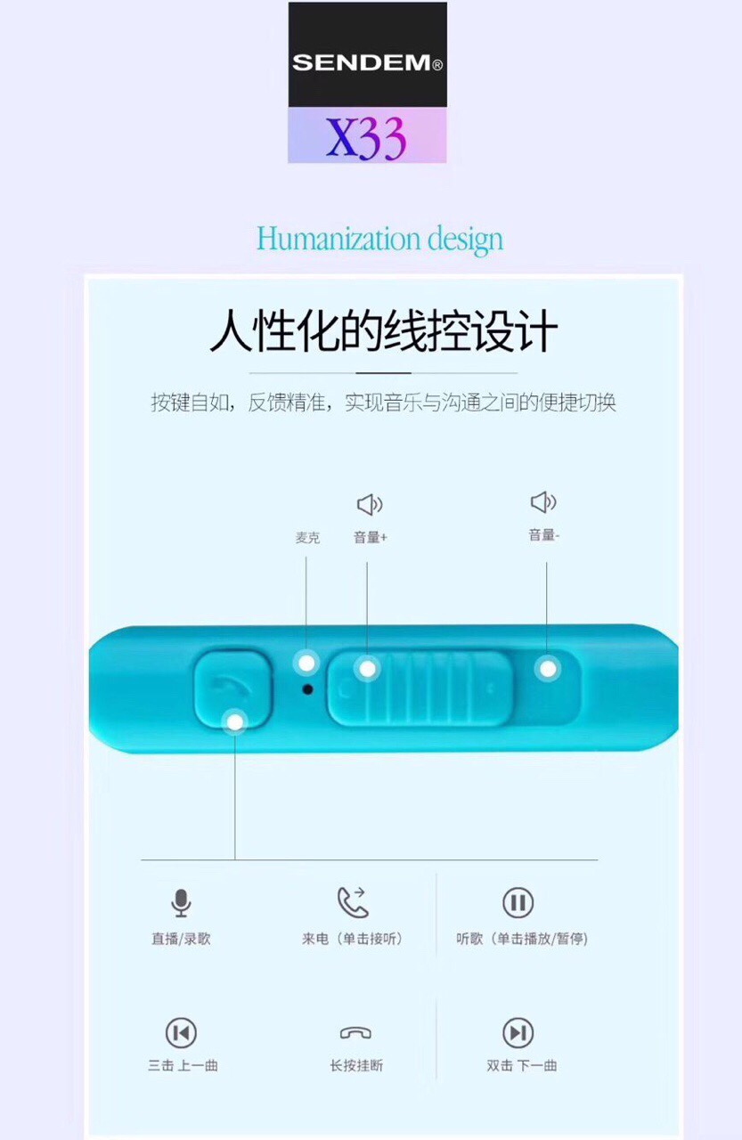 Tai nghe nhét tai Sendem X33 6D HiFi dây dù chống xoắn thời thượng - Hàng chính hãng