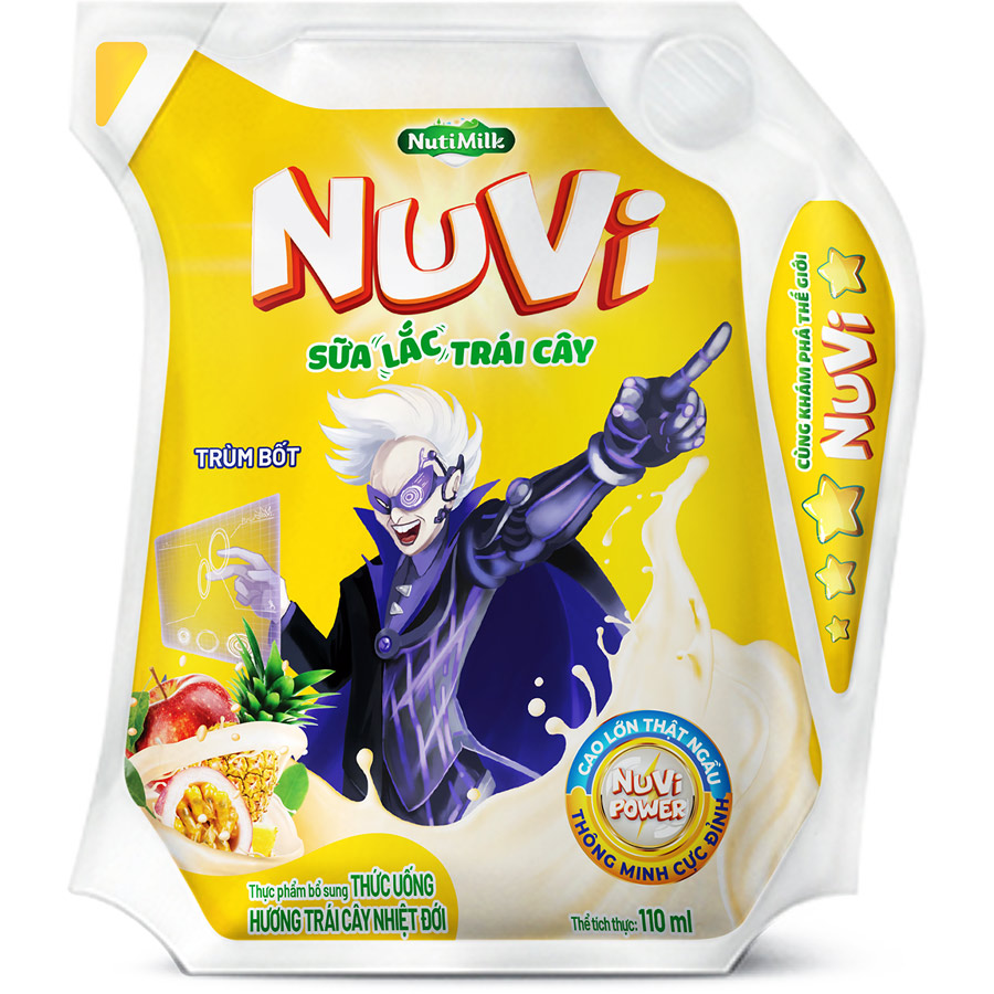 Thùng 24 túi NuVi Thức uống hương Trái Cây Nhiệt Đới Sữa lắc trái cây túi 110 ml
