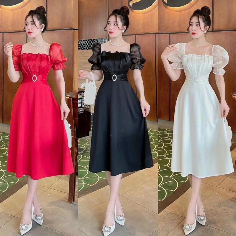 Đầm dự tiệc phối tơ gân (Free/big size XL, 2XL)