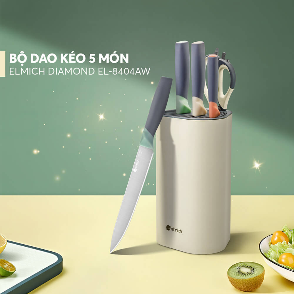 Bộ dao kéo 05 món Elmich diamond EL8404, Hàng chính hãng, thiết kế đa dụng, chuôi dao chắc chắn - JoyMall