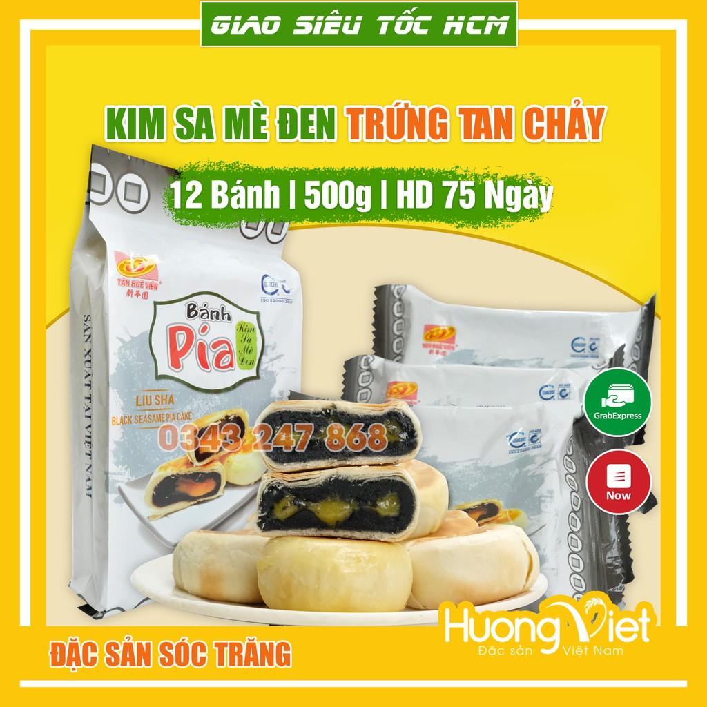 Bánh pía kim sa mè đen tan chảy Tân Huê Viên 500g , bánh pía Sóc Trăng không sầu riêng trứng chảy