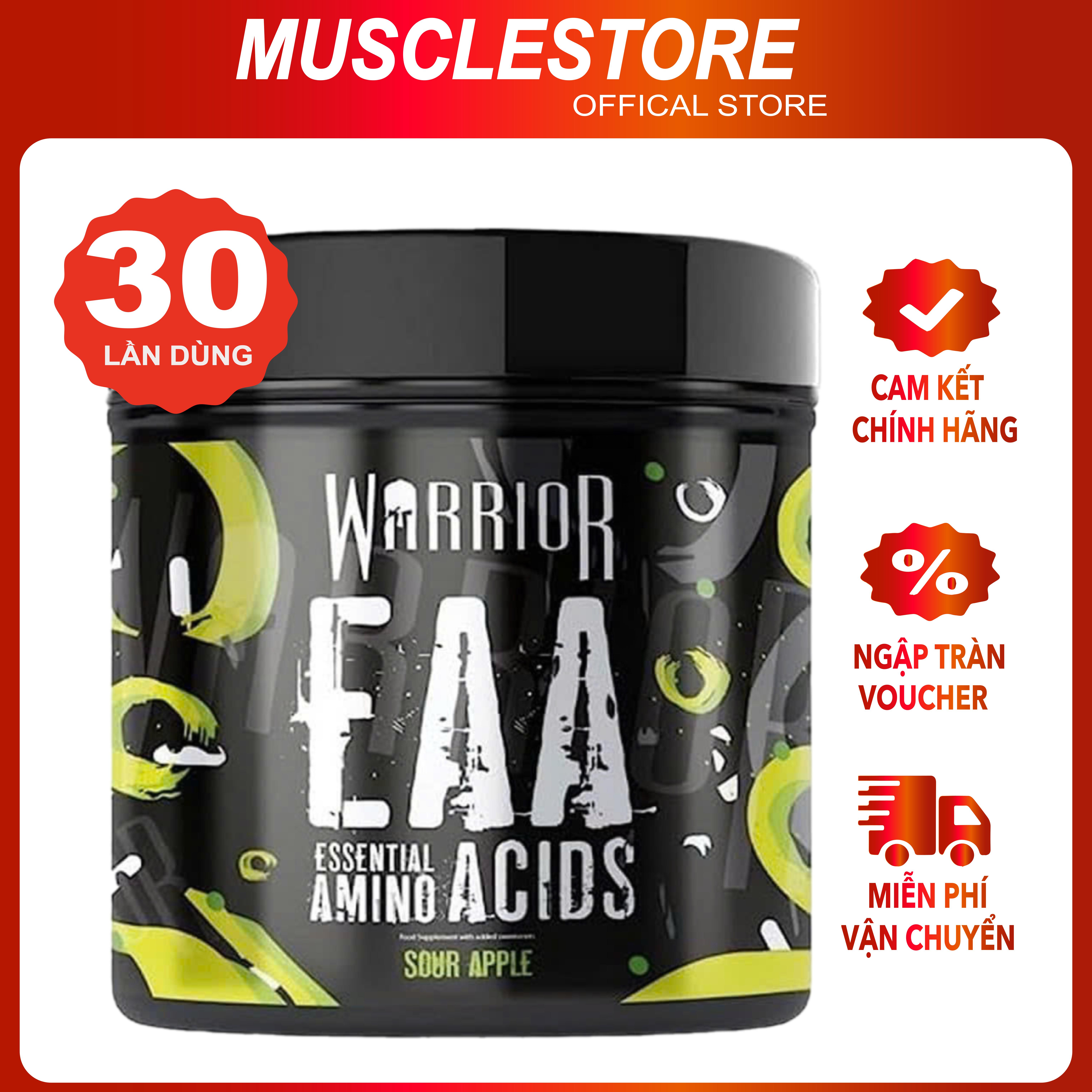 Warrior EAA Essential Amino Acids (30 Lần dùng) -  Intra Workout, Chứa EAAS Phục Hồi Cơ, Hỗ Trợ Tập Luyện