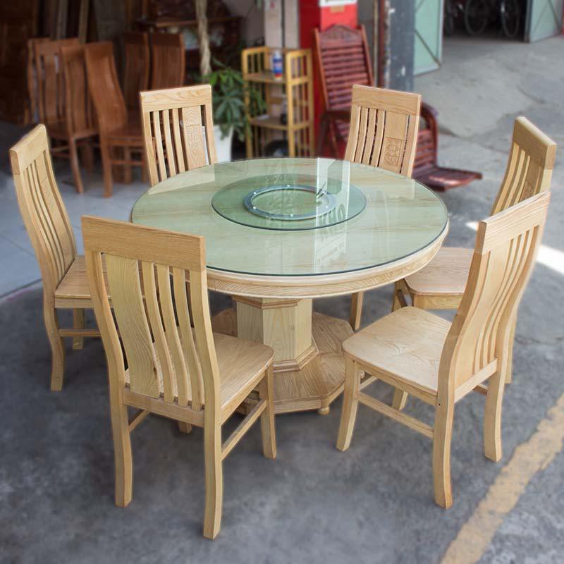 BỘ BÀN ĂN TRÒN 6 GẾ GỖ SỒI TỰ NHIÊN