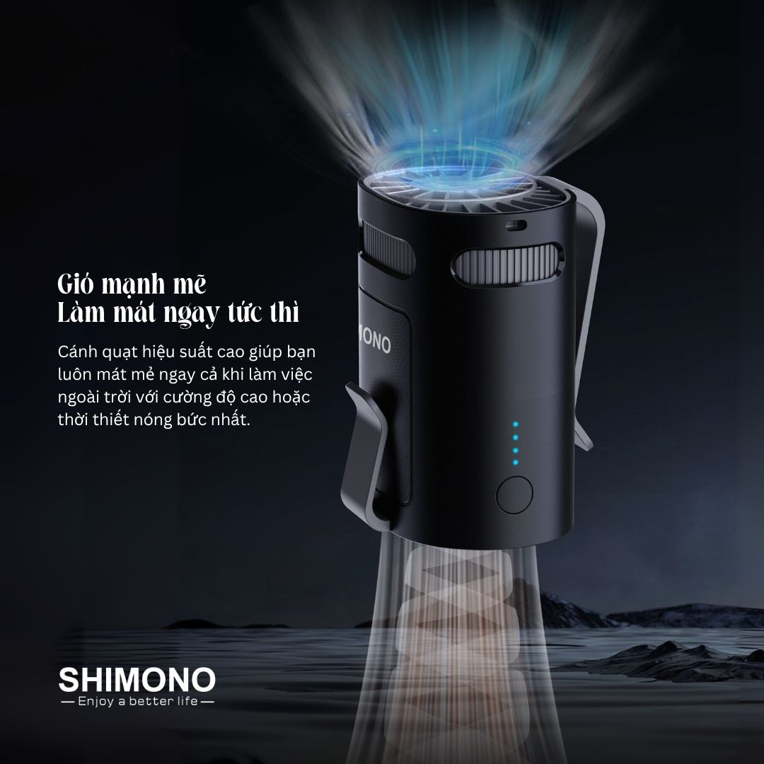 Quạt Kẹp Thắt Lưng SHIMONO SM-WF38 Pin 3000mAh, Siêu Nhẹ Phù Hợp dùng Ngoài Trời, Bảo Hành 12 tháng Hàng Chính Hãng