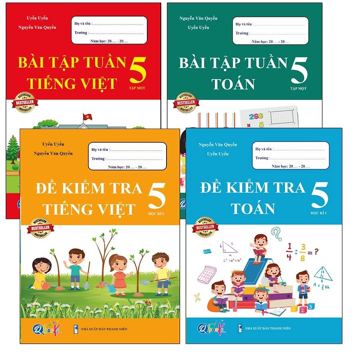 Sách - Combo Bài Tập Tuần Và Đề Kiểm Tra Lớp 5 - Môn Toán Và Tiếng Việt Học Kì 1 4 Cuốn