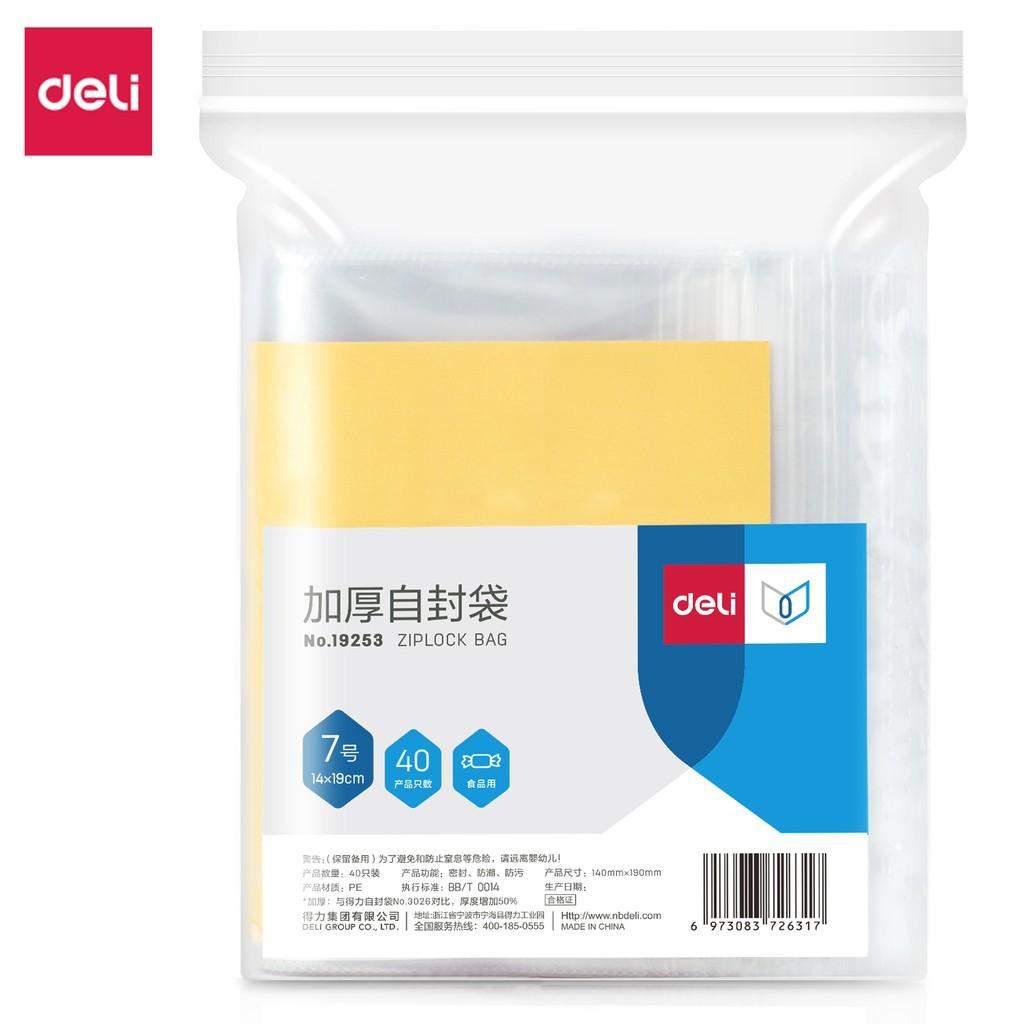 Túi zip trong suốt kèm nhãn dán đựng thực phẩm, đồ dùng cá nhân Deli - 40 chiếc - 19253/ 19254/ 19255