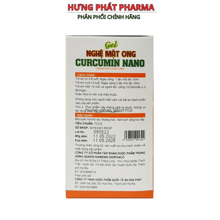 Gel nghệ mật ong curcumin nano giảm loét dạ dày, tá tràng – hộp 20 gói 