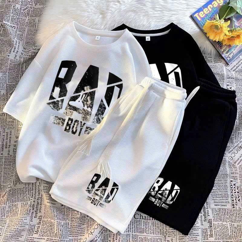 [HOT] Bộ Thể Thao Nam Đồ Bộ Quần Áo Mùa Hè Cộc Tay Vải Thun Lạnh Đẹp in Chữ BAD Siêu Ngầu  Siêu Đẹp HTM FASHION - Đen