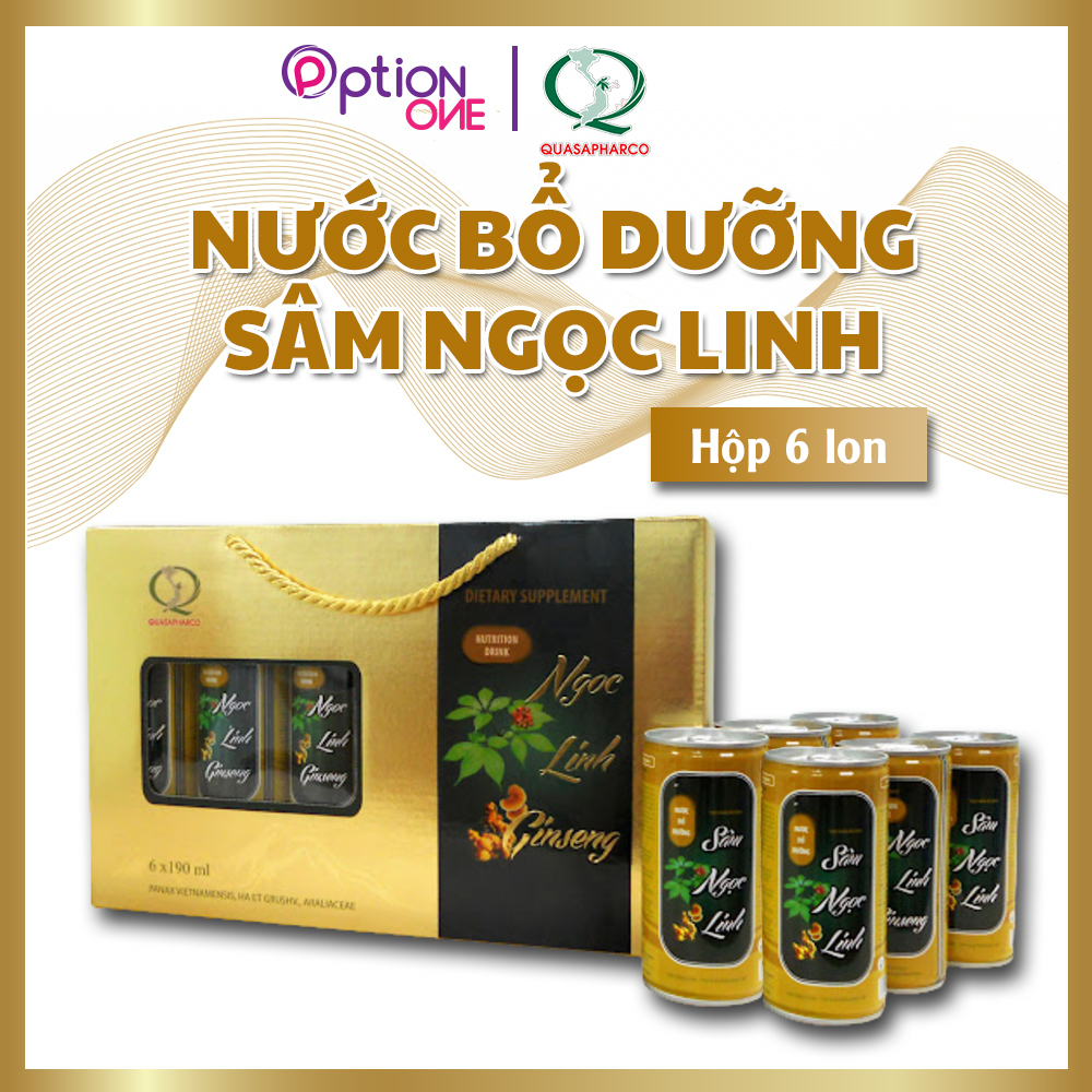 Nước sâm Ngọc Linh Premium Quasapharco bổ dưỡng hổ trợ sức khỏe - hộp 6 lon