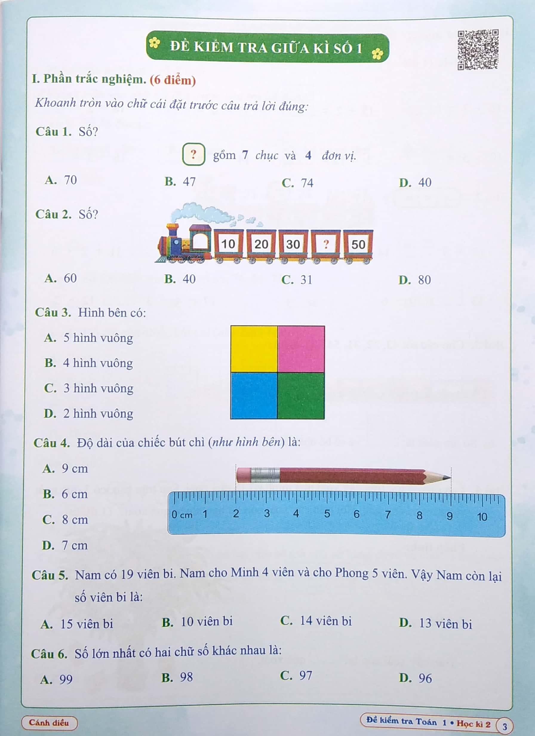 Đề Kiểm Tra Toán Lớp 1 - Học Kì 2