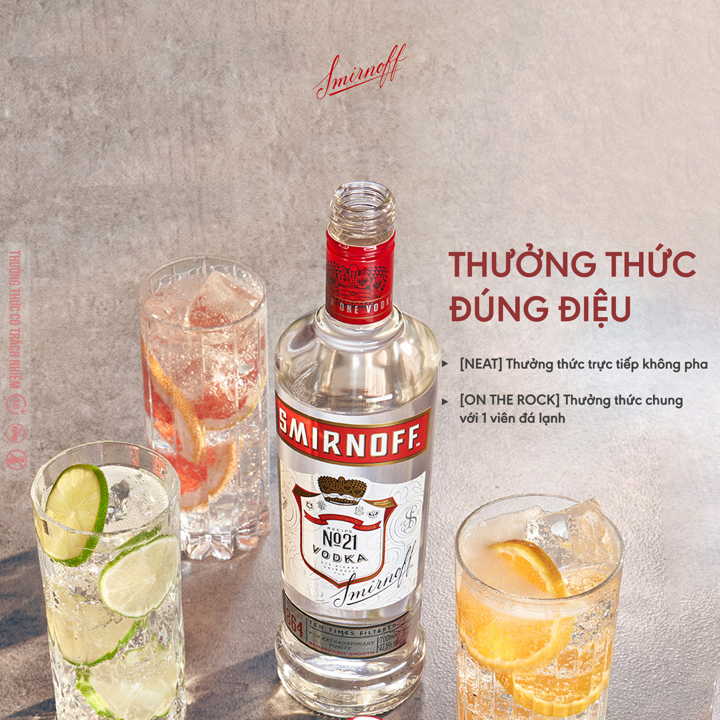 Hình ảnh Rượu Vodka Smirnoff Red 37.5% 700ml [Không Hộp] - Rượu Vodka Hương Vị Ngọt Dịu, Nồng Nàn Dài Lâu