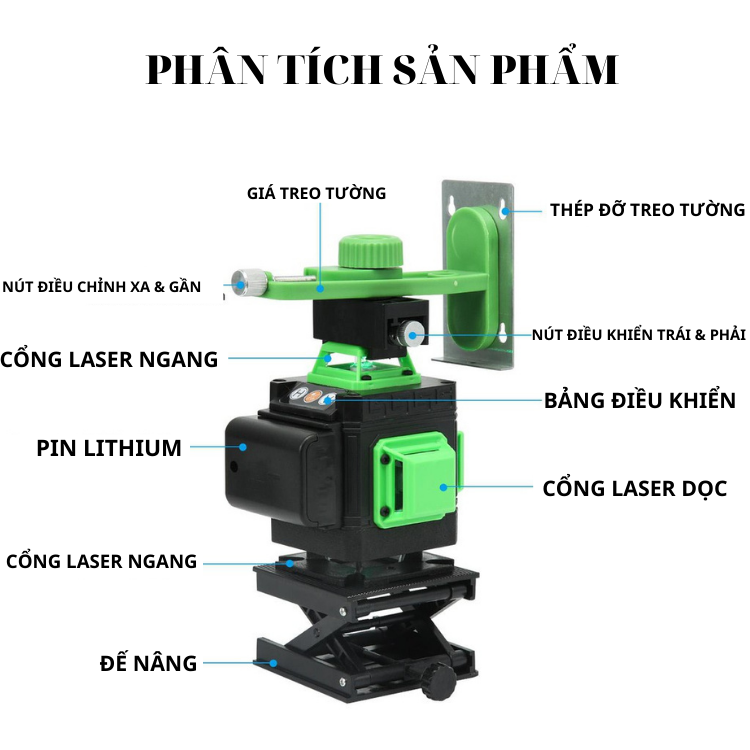 Máy cân mực laser 16 tia màu xanh lá kèm chân đế