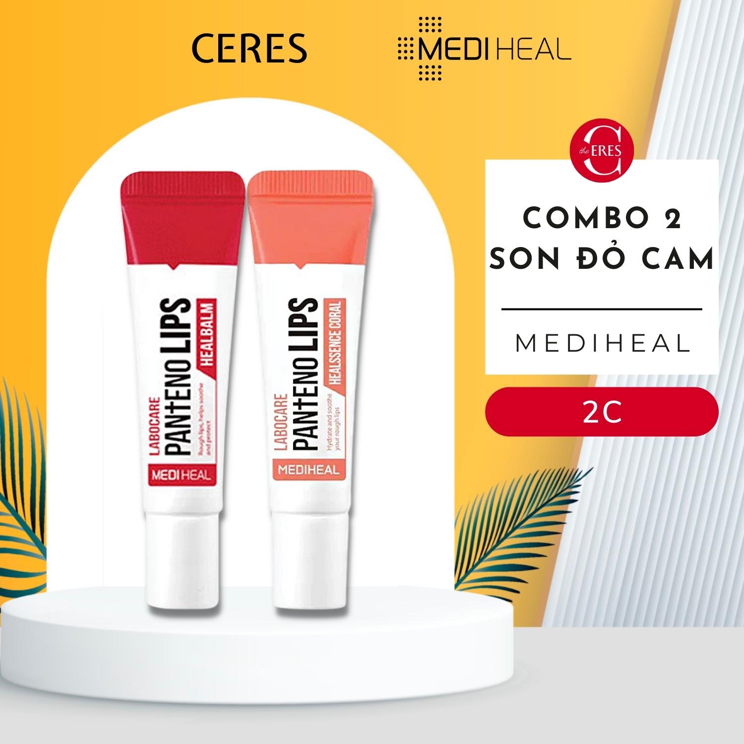 Combo 2 Son Dưỡng Môi Mediheal Labocare Pantenolips Đỏ Và Cam Làm Mềm Môi 10ml