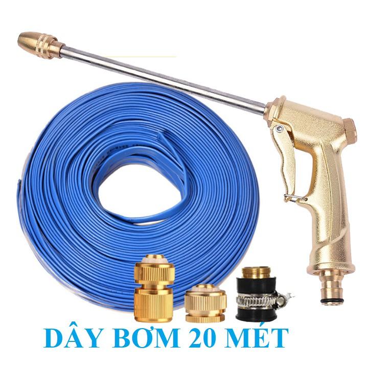 Bộ dây vòi xịt nước rửa xe, tưới cây, tăng áp 3 lần, loại 20m 206701-3 đầu đồng,cút đồng+tặng mở chai