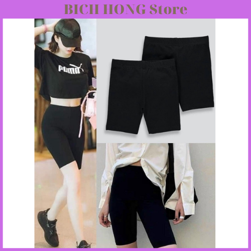 Quần legging đùi biker short lửng dáng ngắn nữ mùa hè chất cotton mát co giãn mềm mại