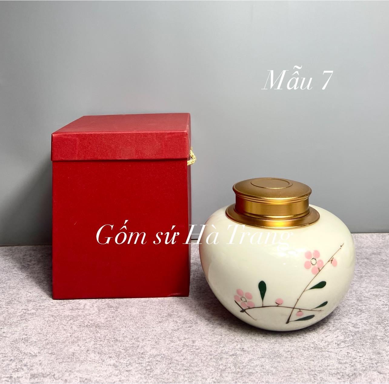 Hộp đựng chè hộp nắp kín đa năng gốm sứ Bát Tràng cao cấp men kem vẽ tay