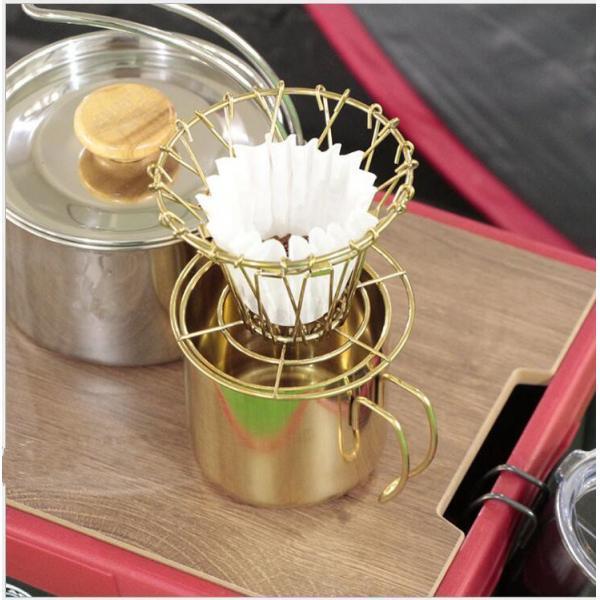 Coffee Drip Holder Rack Portable Camping Dripper Tea Filter Bracket Golden