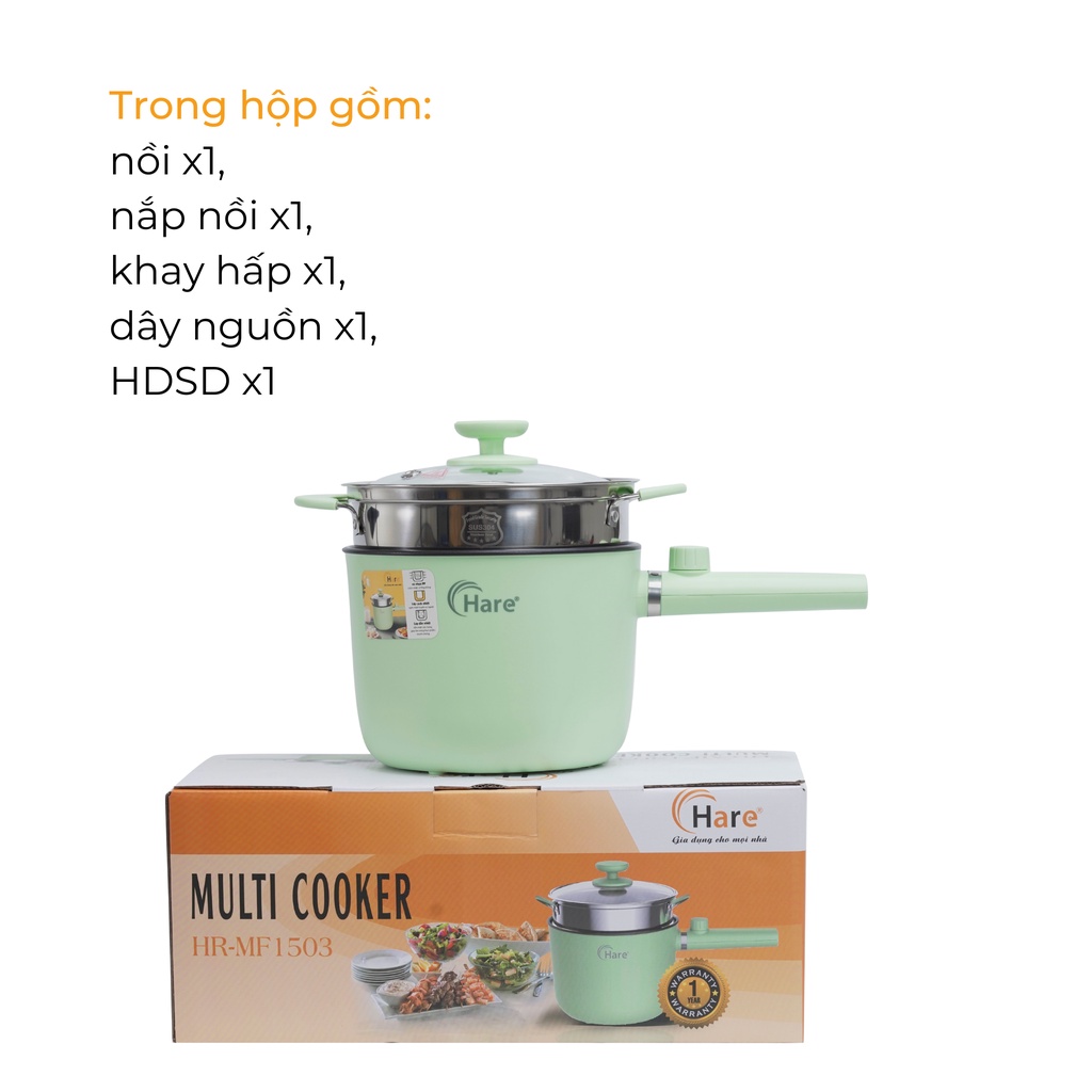 Nồi lẩu điện đa năng mini HR-MF1503 (1.5L) - hàng chính hãng thương hiệu Hare - bảo hành 12 tháng