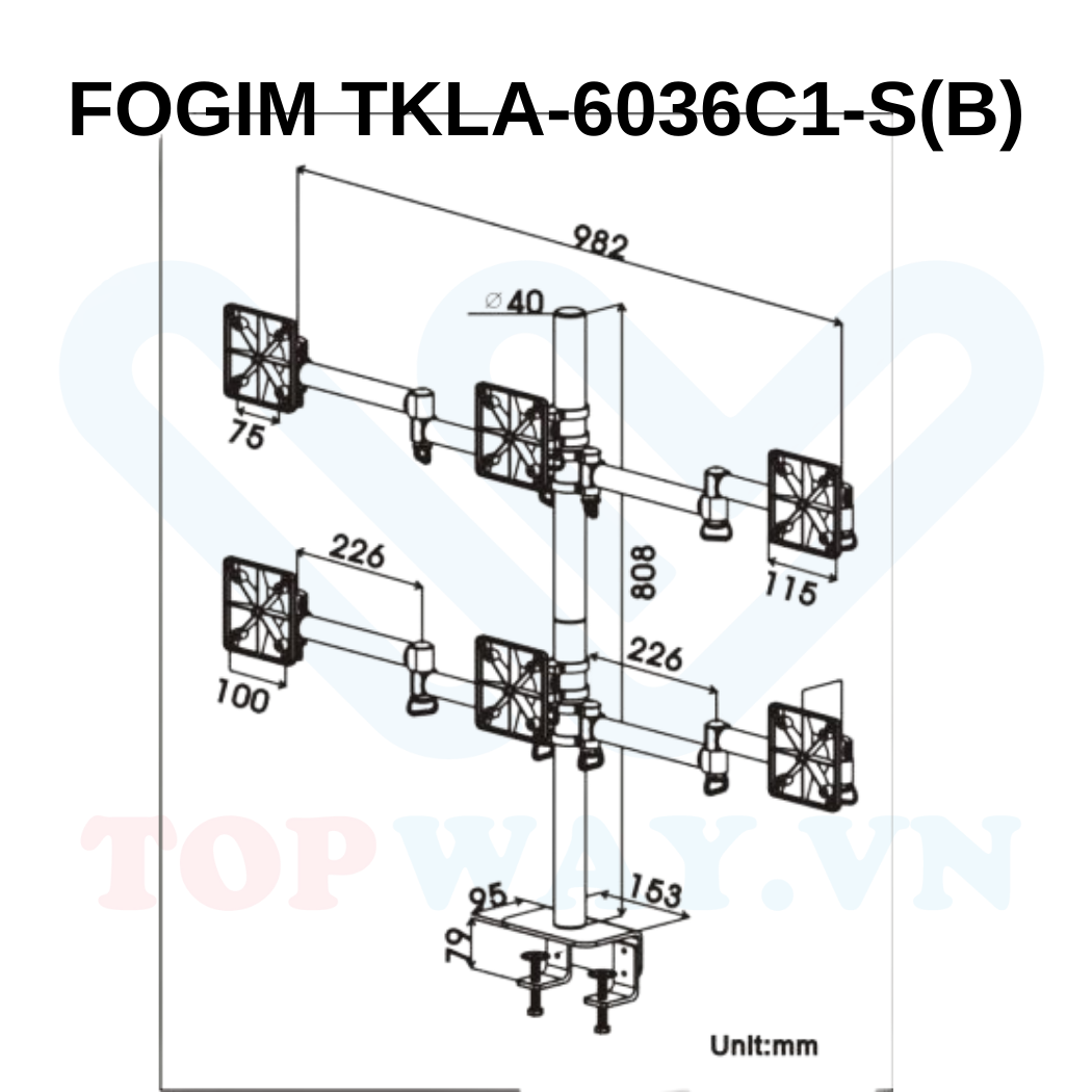 GIÁ TREO 6 MÀN HÌNH MÁY TÍNH FOGIM TKLA-6036C1-S(B)