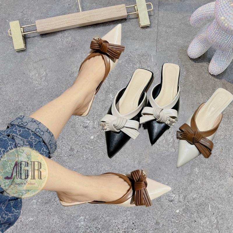 Dép sục mũi nhọn nơ tầng khoá hiệu cao cấp da mềm