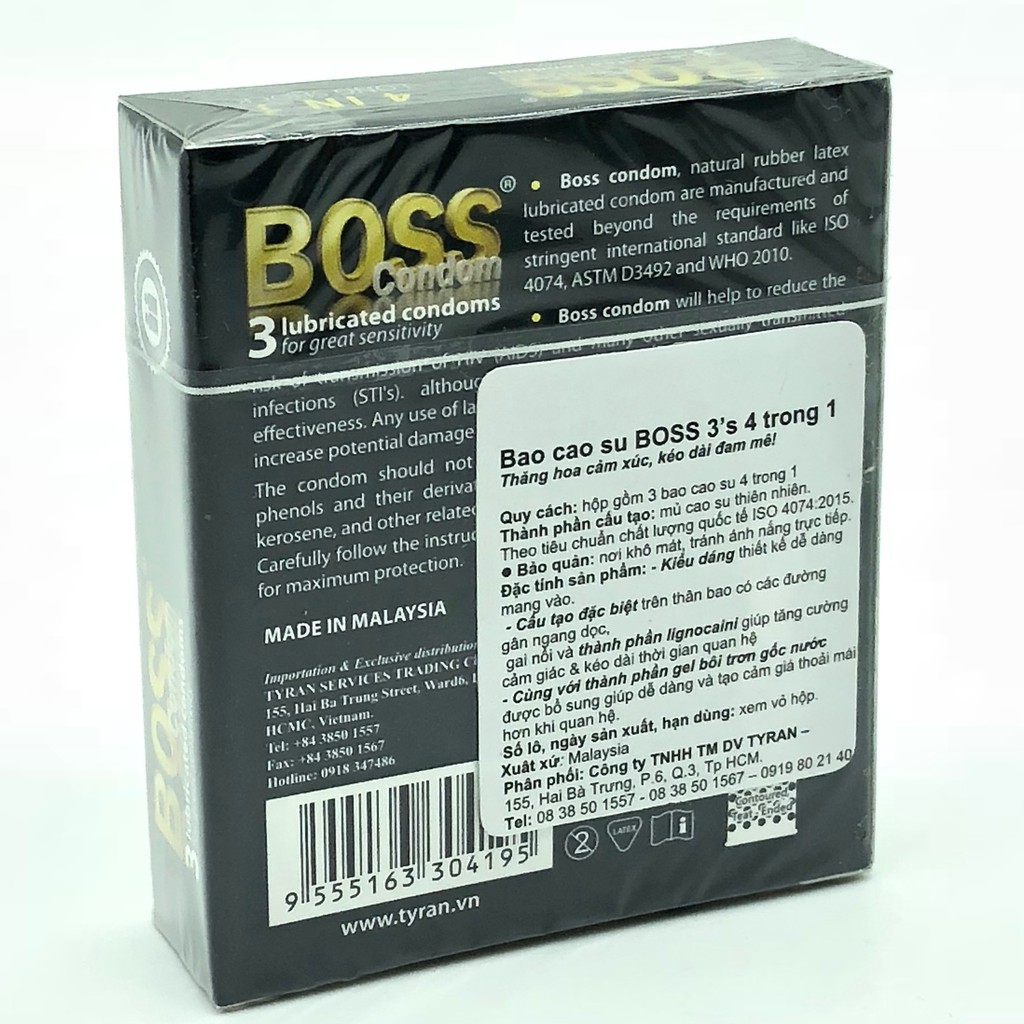 Bộ 3 Hộp Bao Cao Su Malaysia Boss 4 in 1 3 cái - Kéo Dài Thời Gian - Gai Li Ti Nhỏ