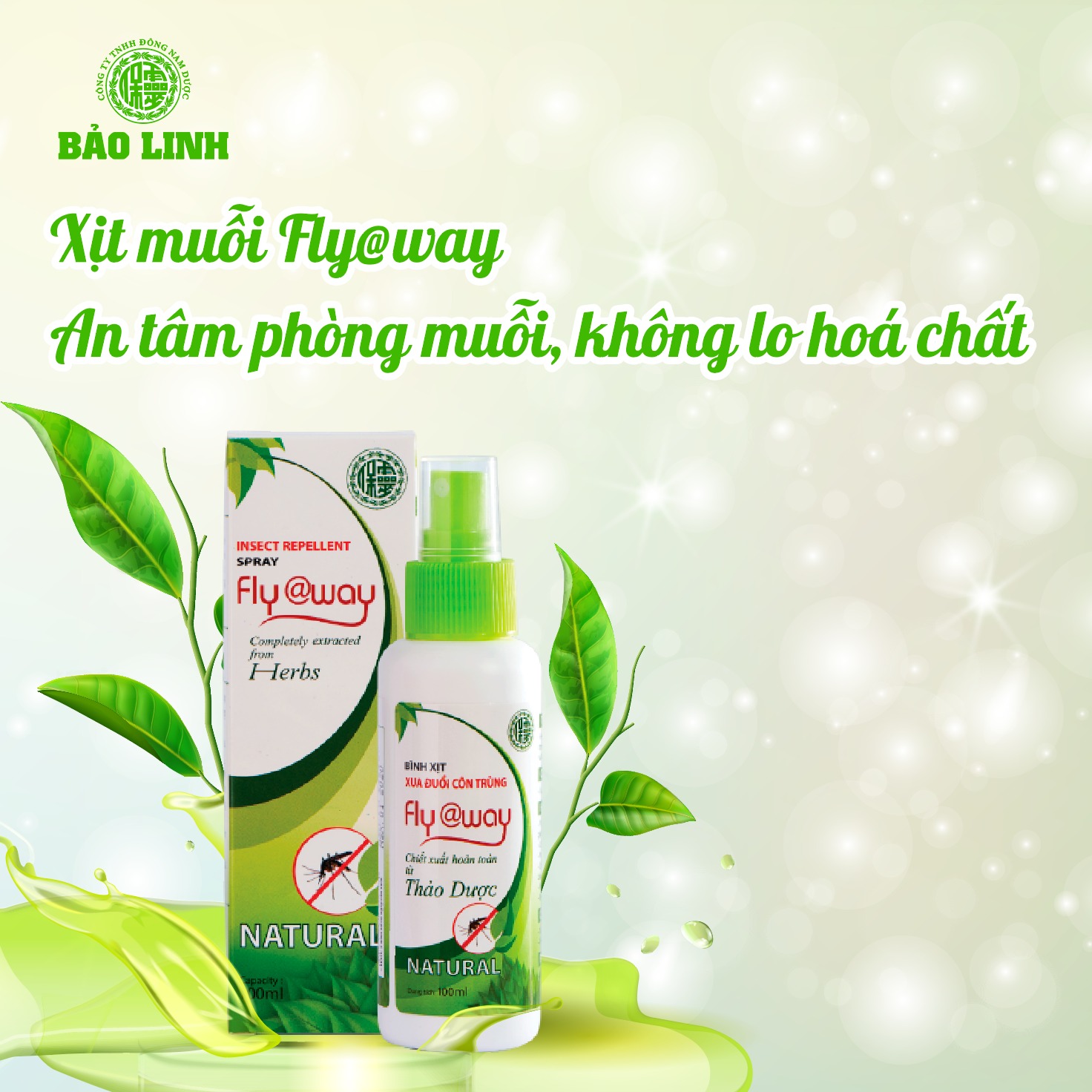 [Combo 2 Chai 100ml] Xịt Xua Đuổi Muỗi Và Côn Trùng Fly@Way Bảo Linh, 100% Thảo Dược Từ Thiên Nhiên, An Toàn Cho Bé và Cả Gia Đình